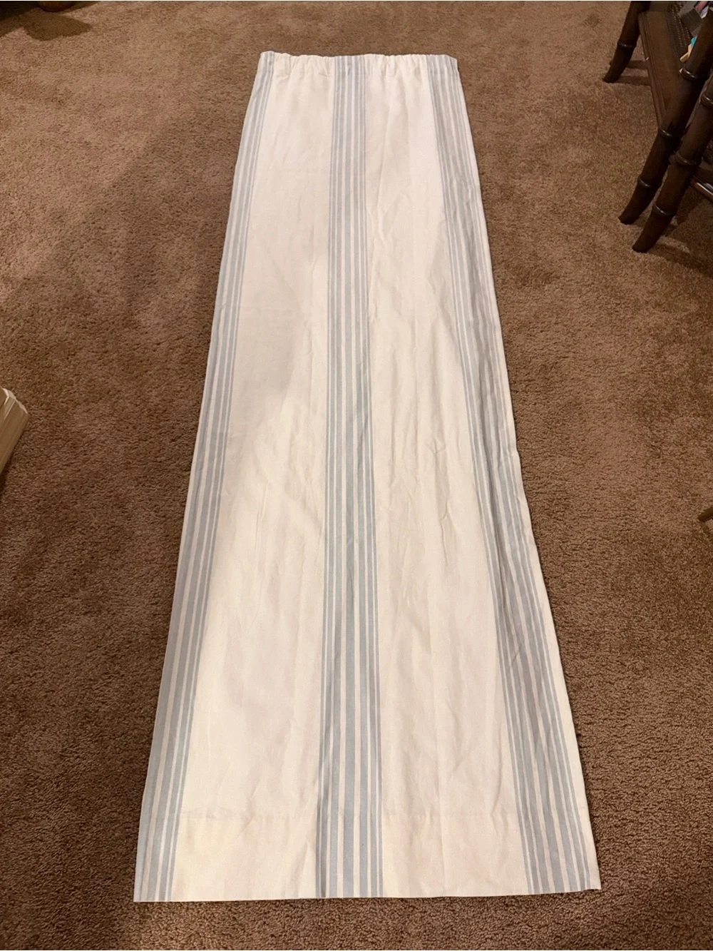 Pottery Barn Riviera Porcelain Blue Striped Linen-Cotton Curtain Panel.